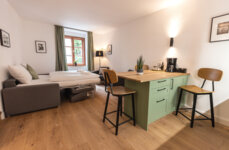 Großzügiges Apartment in Salzburg mit stilvoller Einrichtung, Holzboden, Schlafsofa und Küchenzeile. Perfekt für einen Familienurlaub bei The Salt Hallein.
