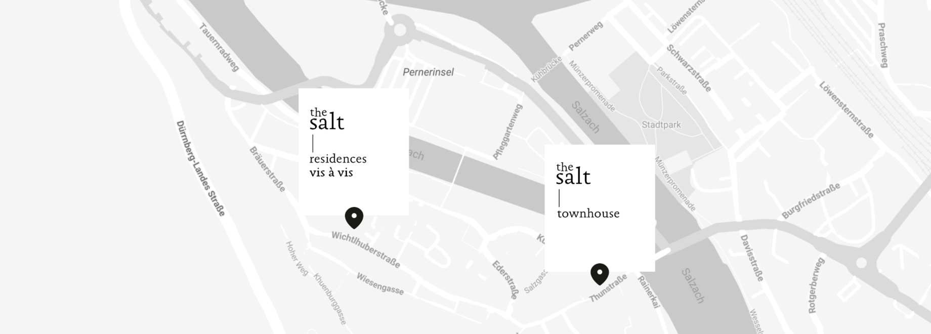 Map showing locations of "the salt" residences and townhouse in Hallein.